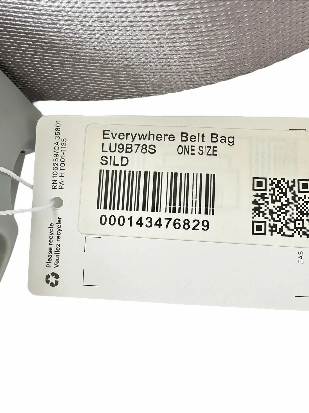 NWT Lululemon Everywhere Belt Bag 1L Gray Silver Drop One Size